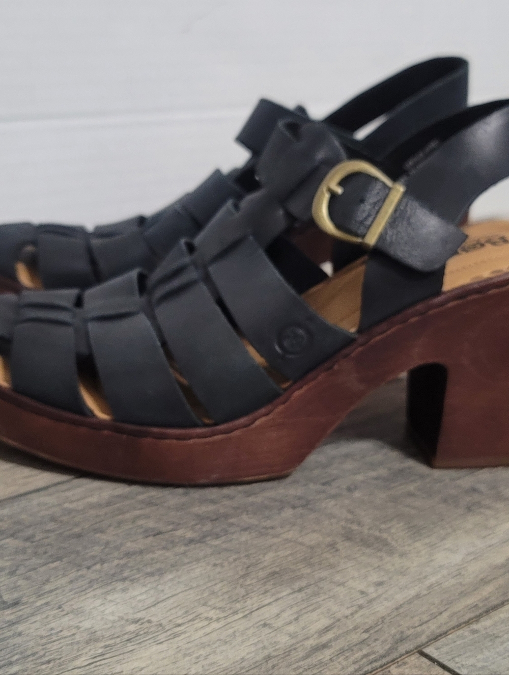 Born Hatley Black Leather Woven Slingback Chunky Heel Sandal Fisherman Style Sz8 - Picture 2 of 15
